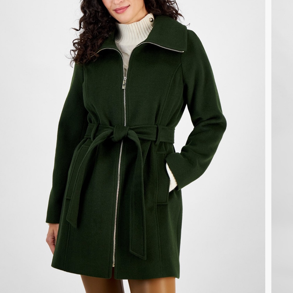 Michael Kors Dark Green Belted Trench Coat